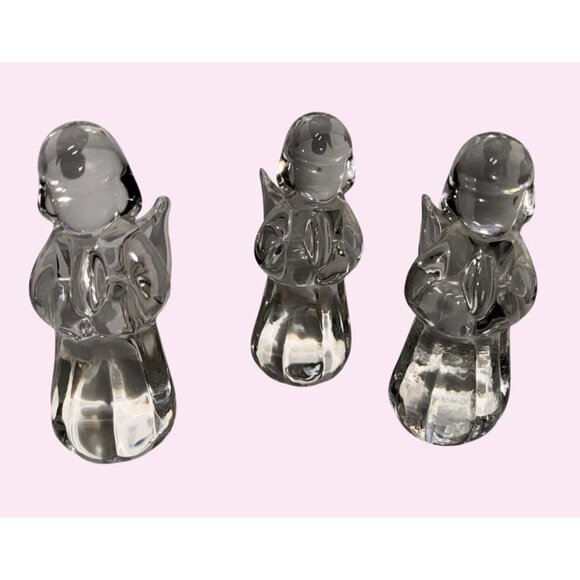 Set Of 3 Glass Angel Figurines Clear Decorative Collectibles - Picture 1 of 4